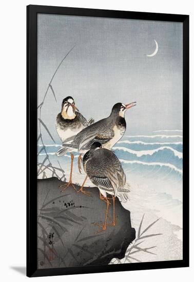 Three Plovers, Waves and Crescent Moon-Koson Ohara-Framed Giclee Print