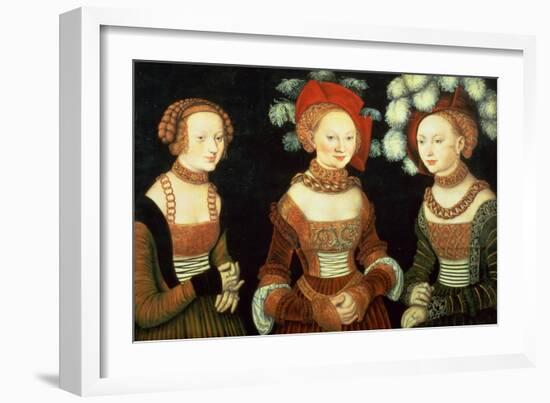 Three Princesses of Saxony, Sibylla (1515-92), Emilia (1516-91) and Sidonia (1518-75)-Lucas Cranach the Elder-Framed Giclee Print