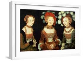 Three Princesses of Saxony, Sibylla (1515-92), Emilia (1516-91) and Sidonia (1518-75)-Lucas Cranach the Elder-Framed Giclee Print