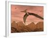 Three Pteranodon Dinosaurs Flying Above Rocky Landscape-null-Framed Art Print