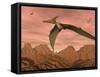 Three Pteranodon Dinosaurs Flying Above Rocky Landscape-null-Framed Stretched Canvas