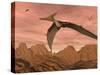 Three Pteranodon Dinosaurs Flying Above Rocky Landscape-null-Stretched Canvas