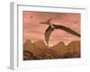 Three Pteranodon Dinosaurs Flying Above Rocky Landscape-null-Framed Art Print