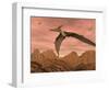 Three Pteranodon Dinosaurs Flying Above Rocky Landscape-null-Framed Art Print