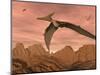 Three Pteranodon Dinosaurs Flying Above Rocky Landscape-null-Mounted Art Print