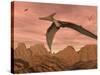 Three Pteranodon Dinosaurs Flying Above Rocky Landscape-null-Stretched Canvas