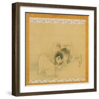 Three Puppies, 1790 (Ink & Colour on Silk, Mounted as a Hanging Scroll)-Maruyama Okyo-Framed Giclee Print