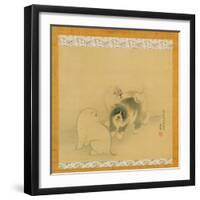 Three Puppies, 1790 (Ink & Colour on Silk, Mounted as a Hanging Scroll)-Maruyama Okyo-Framed Giclee Print