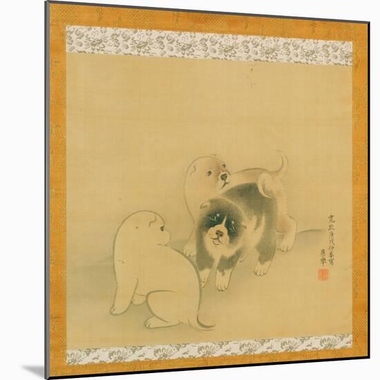 Three Puppies, 1790 (Ink & Colour on Silk, Mounted as a Hanging Scroll)-Maruyama Okyo-Mounted Giclee Print