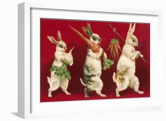 Three Rabbits Carrying Vegetables-null-Framed Art Print