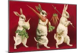 Three Rabbits Carrying Vegetables-null-Mounted Art Print