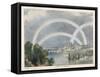 Three Rainbows Over a River with a Bridge in the Background and Ships in the Foreground-Charles F. Bunt-Framed Stretched Canvas