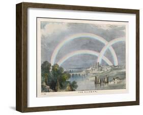 Three Rainbows Over a River with a Bridge in the Background and Ships in the Foreground-Charles F. Bunt-Framed Art Print