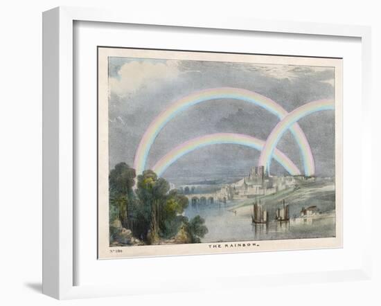 Three Rainbows Over a River with a Bridge in the Background and Ships in the Foreground-Charles F. Bunt-Framed Art Print