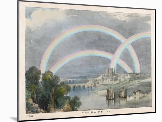 Three Rainbows Over a River with a Bridge in the Background and Ships in the Foreground-Charles F. Bunt-Mounted Art Print