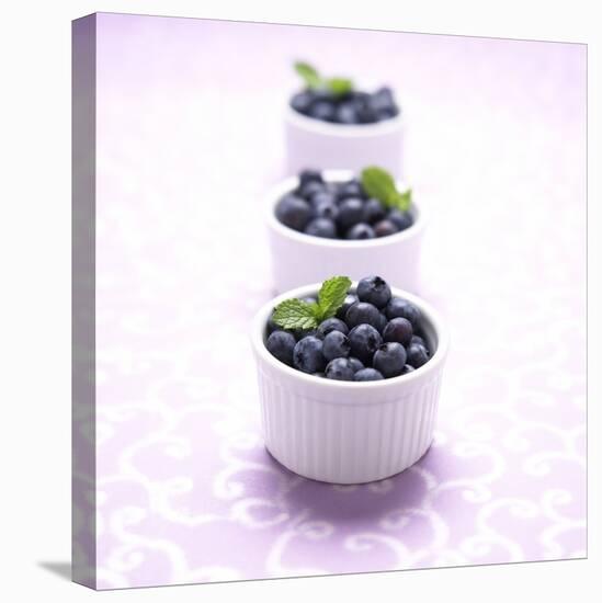 Three Ramekins Full of Blueberries-John Montana-Stretched Canvas