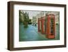 Three Red Booths on a Row in the Street at Edinburgh, Scotland, Uk.  Vintage and Retro Style.-pink candy-Framed Photographic Print