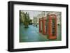 Three Red Booths on a Row in the Street at Edinburgh, Scotland, Uk.  Vintage and Retro Style.-pink candy-Framed Photographic Print