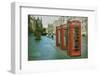 Three Red Booths on a Row in the Street at Edinburgh, Scotland, Uk.  Vintage and Retro Style.-pink candy-Framed Photographic Print