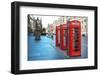 Three Red Booths on a Row in the Street on Edinburgh, Scotland, Uk.-pink candy-Framed Photographic Print