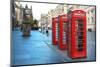 Three Red Booths on a Row in the Street on Edinburgh, Scotland, Uk.-pink candy-Mounted Photographic Print