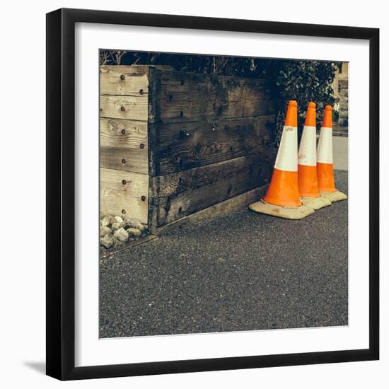 Three Road Cones-Clive Nolan-Framed Premium Photographic Print