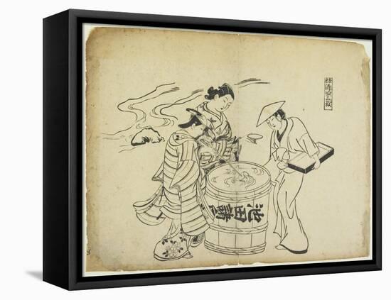 Three Sake Tasters. 1710-Okumura Masanobu-Framed Stretched Canvas