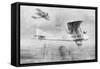 Three-Seated Aeroplane on a Photographic Mission, Protected by a Spad Fighter Aircraft, 1918-Etienne Cournault-Framed Stretched Canvas