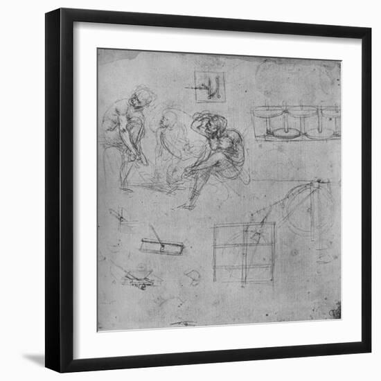 'Three Seated Figures and Studies of Machinery', 1480-1481 (1945)-Leonardo Da Vinci-Framed Giclee Print