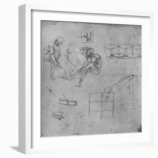 'Three Seated Figures and Studies of Machinery', 1480-1481 (1945)-Leonardo Da Vinci-Framed Giclee Print