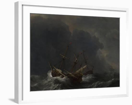 Three Ships in a Gale, 1673-Willem Van De Velde The Younger-Framed Giclee Print