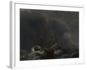 Three Ships in a Gale, 1673-Willem Van De Velde The Younger-Framed Giclee Print