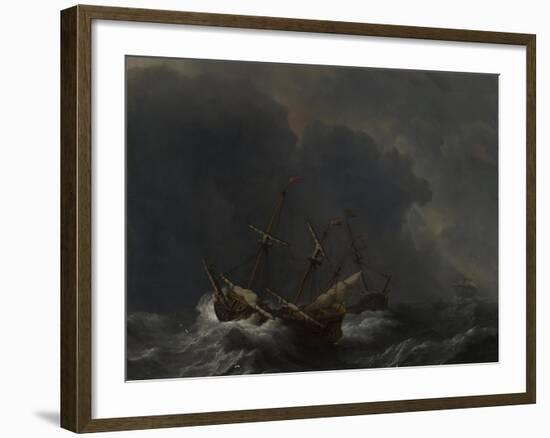 Three Ships in a Gale, 1673-Willem Van De Velde The Younger-Framed Giclee Print