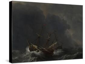 Three Ships in a Gale, 1673-Willem Van De Velde The Younger-Stretched Canvas