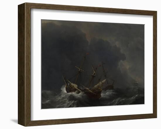 Three Ships in a Gale, 1673-Willem Van De Velde The Younger-Framed Giclee Print