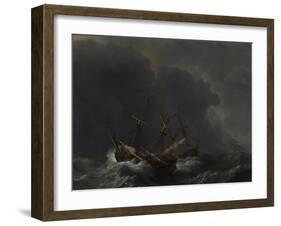 Three Ships in a Gale, 1673-Willem Van De Velde The Younger-Framed Giclee Print