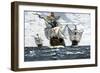 Three Ships of Columbus Approaching the New World, c.1492-null-Framed Giclee Print