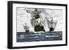 Three Ships of Columbus Approaching the New World, c.1492-null-Framed Giclee Print