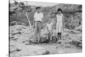 Three Siblings Pose at Donner Pass on Vacation, Ca. 1938-null-Stretched Canvas