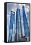 Three skyscrapers making patterns, Liujiashui Financial District, Shanghai, China.-William Perry-Framed Stretched Canvas