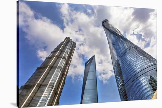 Three skyscrapers making patterns, Liujiashui Financial District, Shanghai, China.-William Perry-Stretched Canvas