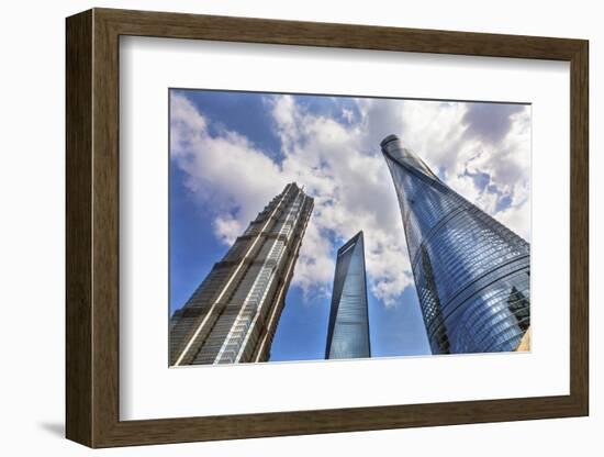 Three skyscrapers making patterns, Liujiashui Financial District, Shanghai, China.-William Perry-Framed Photographic Print