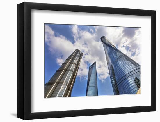 Three skyscrapers making patterns, Liujiashui Financial District, Shanghai, China.-William Perry-Framed Photographic Print