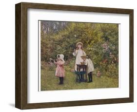 Three Smocked Youngsters Blow Bubbles from a Dish of Soap Suds-Helen Allingham-Framed Photographic Print