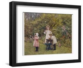 Three Smocked Youngsters Blow Bubbles from a Dish of Soap Suds-Helen Allingham-Framed Photographic Print