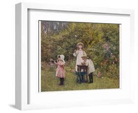 Three Smocked Youngsters Blow Bubbles from a Dish of Soap Suds-Helen Allingham-Framed Photographic Print