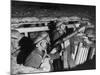 Three Soldiers in a Pit Wearing Gas Masks with an Anti-Aircraft Lewis Gun-null-Mounted Photographic Print