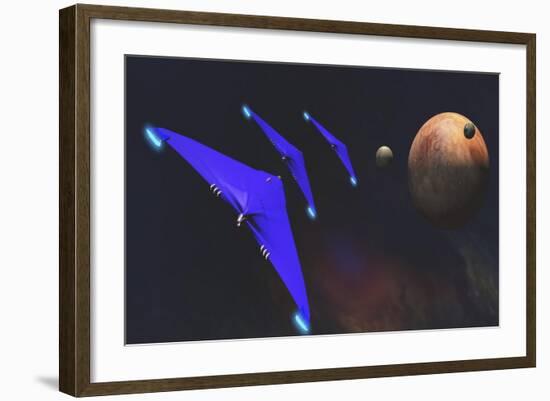 Three Spaceships from Earth Travel to a Planet Near the Crab Nebula-null-Framed Art Print
