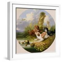 Three Spaniels Flushing Mallard-George Armfield-Framed Giclee Print