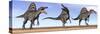 Three Spinosaurus Dinosaurs Standing in the Desert-null-Stretched Canvas